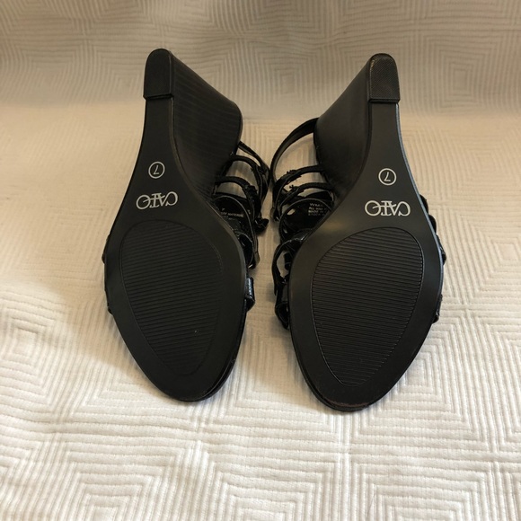Cato Black Cage Wedge Sandals - Picture 3 of 5